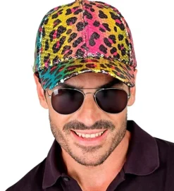 Leopard Paillet Kasket Regnbue