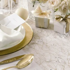 Mønstret Organza Stofrulle Hvid/Guld