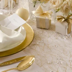 Mønstret Organza Stofrulle Hvid/Guld