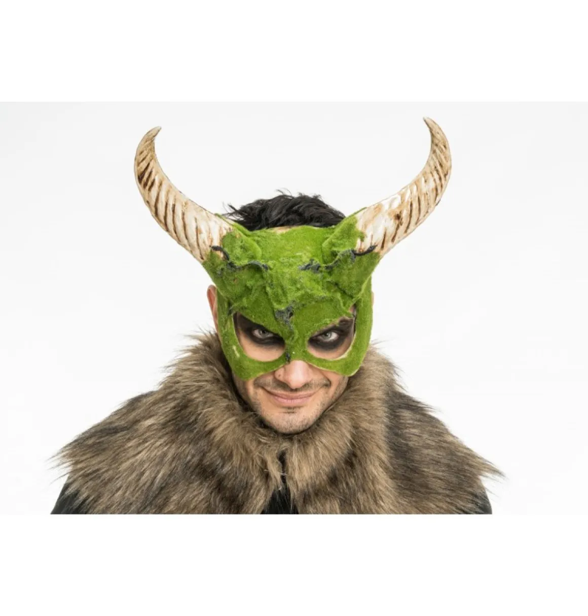 Monster Maske Med Horn Grøn