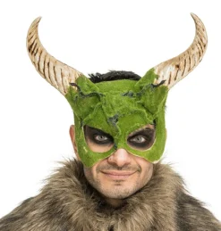 Monster Maske Med Horn Grøn