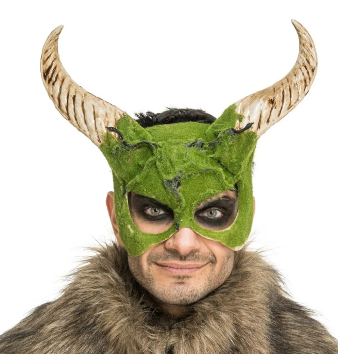 Monster Maske Med Horn Grøn