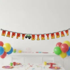 Monster Truck Happy Birthday Banner