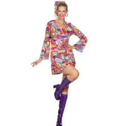 Multifarvet Hippiekjole Kostume