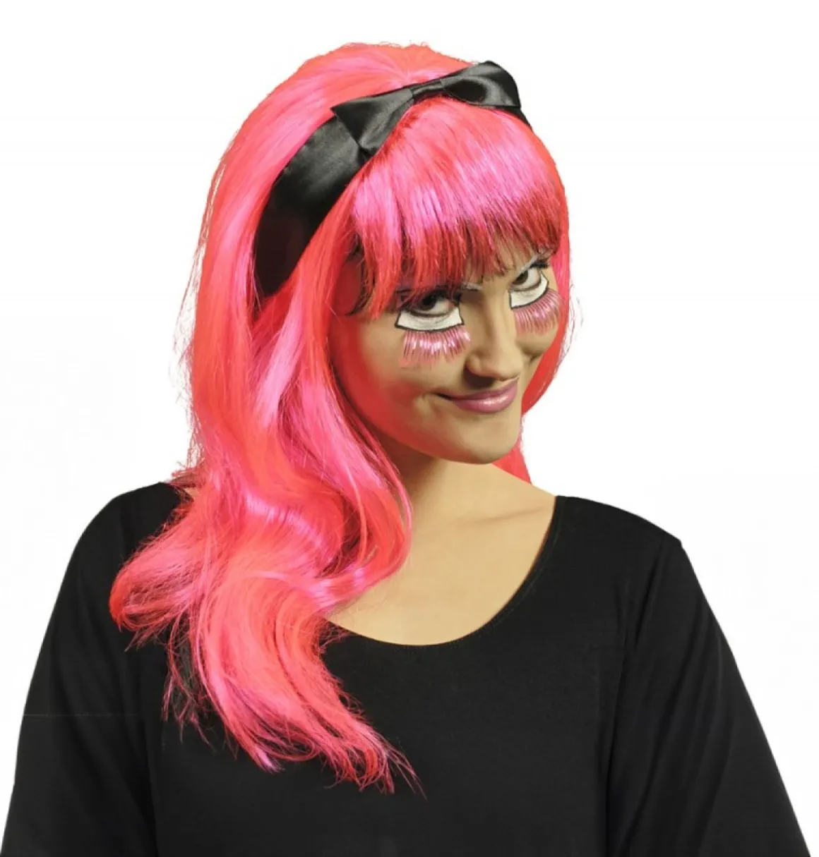 Neon Paryk Med Sløjfe Pink