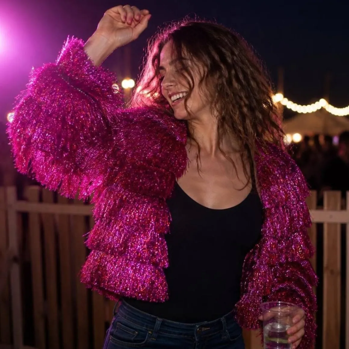 Neonpink Festival Lamettajakke