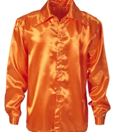 Orange Satin 70'er Disko Skjorte
