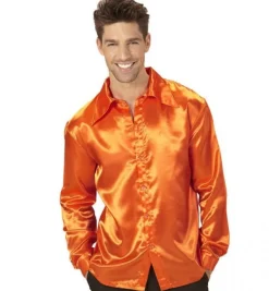 Orange Satin 70'er Disko Skjorte