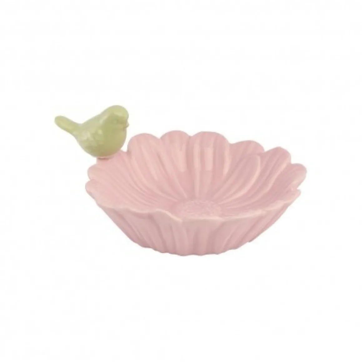 Porcelæn Blomst Skål Med Fugl Lyserød
