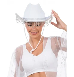 Rhinsten Cowboyhat Hvid