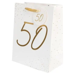 50 Års Gavepose Hvid/Guld