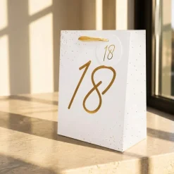 18 Års Gavepose Hvid/Guld