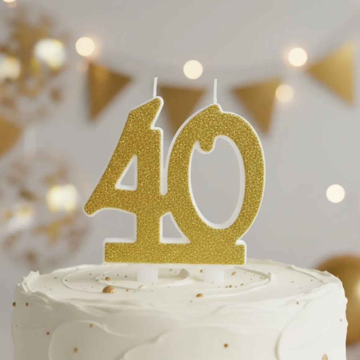 40 Års Glitter Kagelys Guld