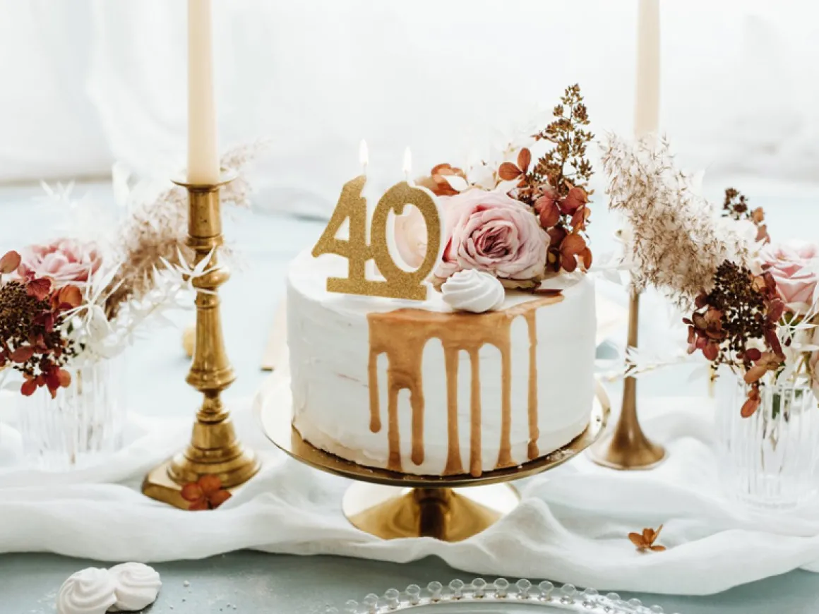 40 Års Glitter Kagelys Guld
