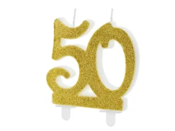 50 Års Glitter Kagelys Guld