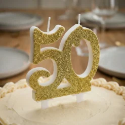 50 Års Glitter Kagelys Guld