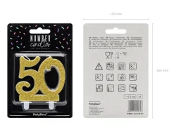50 Års Glitter Kagelys Guld