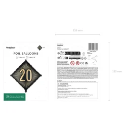 20 Års Kvadrat Folieballon Sort/Guld