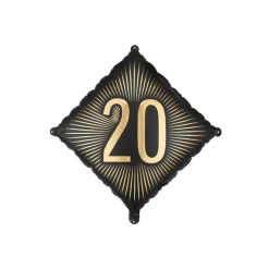 20 Års Kvadrat Folieballon Sort/Guld