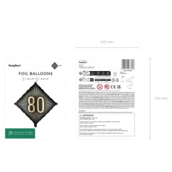 80 Års Kvadrat Folieballon Sort/Guld
