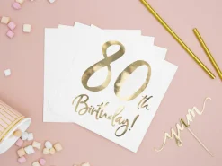 80 Års Servietter Guld/Hvid