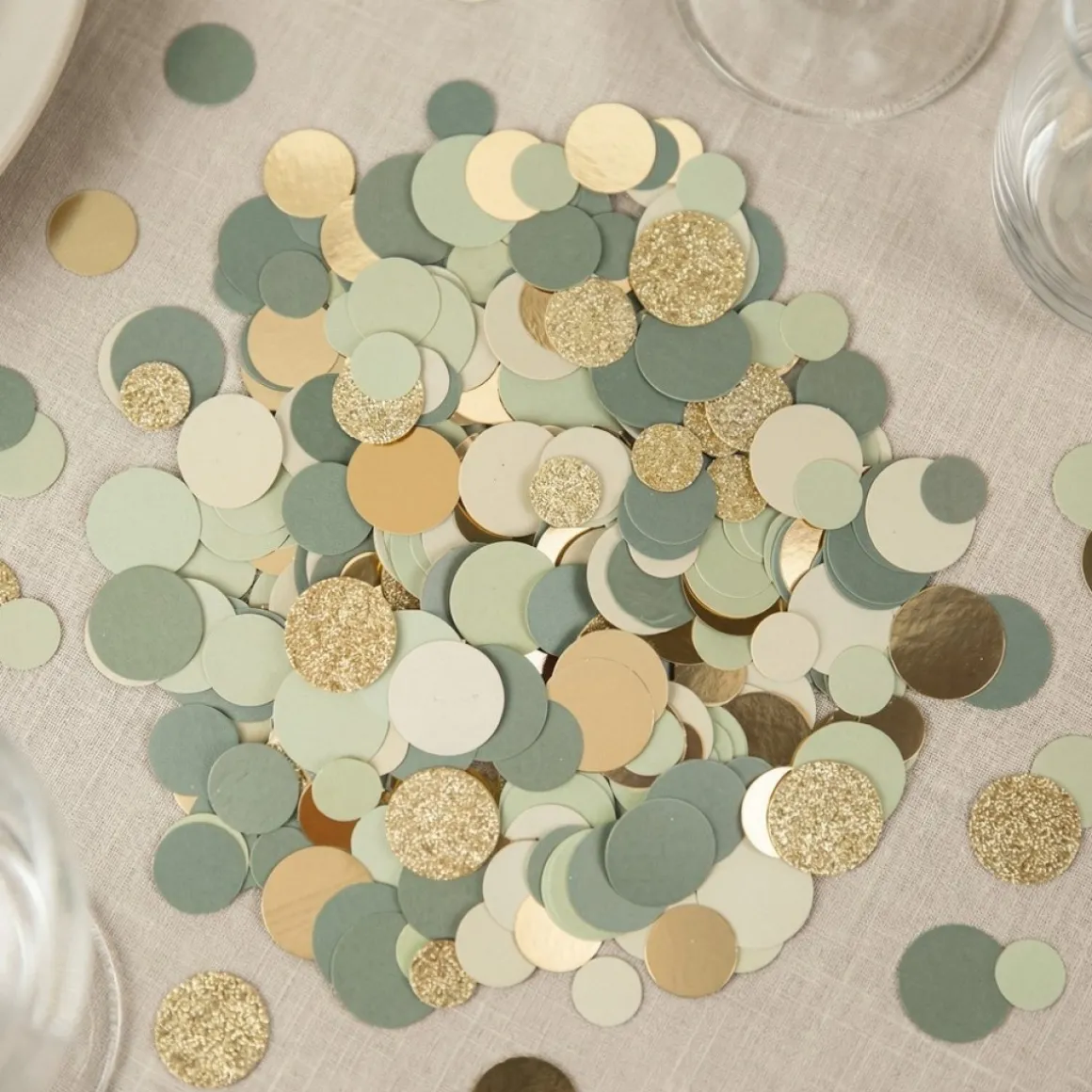 Rund Konfetti Oliven/Guld