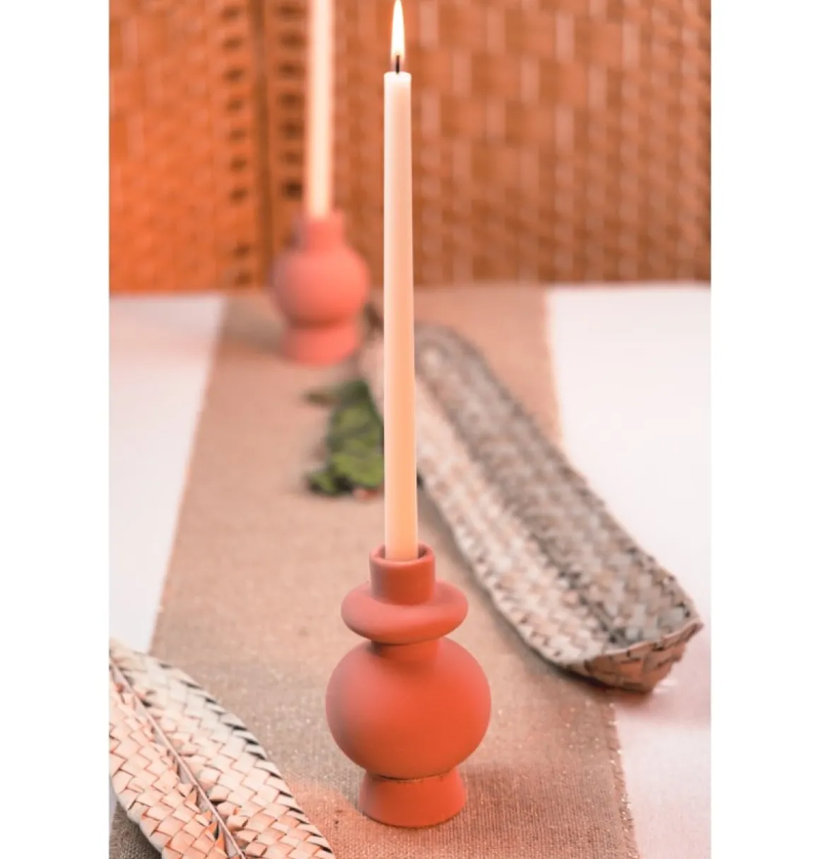 Rund Keramik Lysestage Terracotta