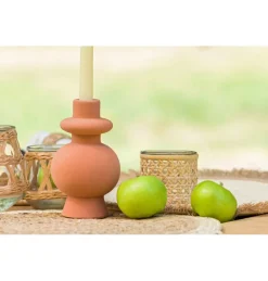 Rund Keramik Lysestage Terracotta