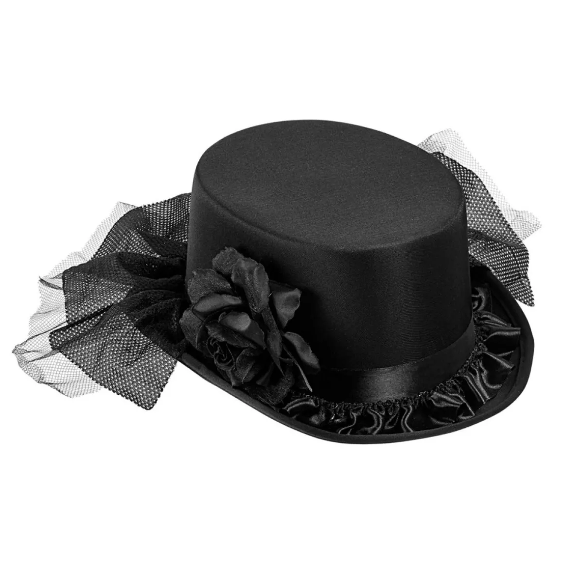 Sort Cylinderhat Med Rose Og Tyl