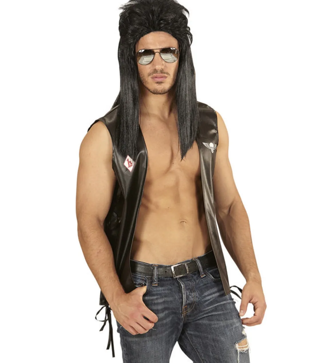 Sort 80er Mullet Paryk
