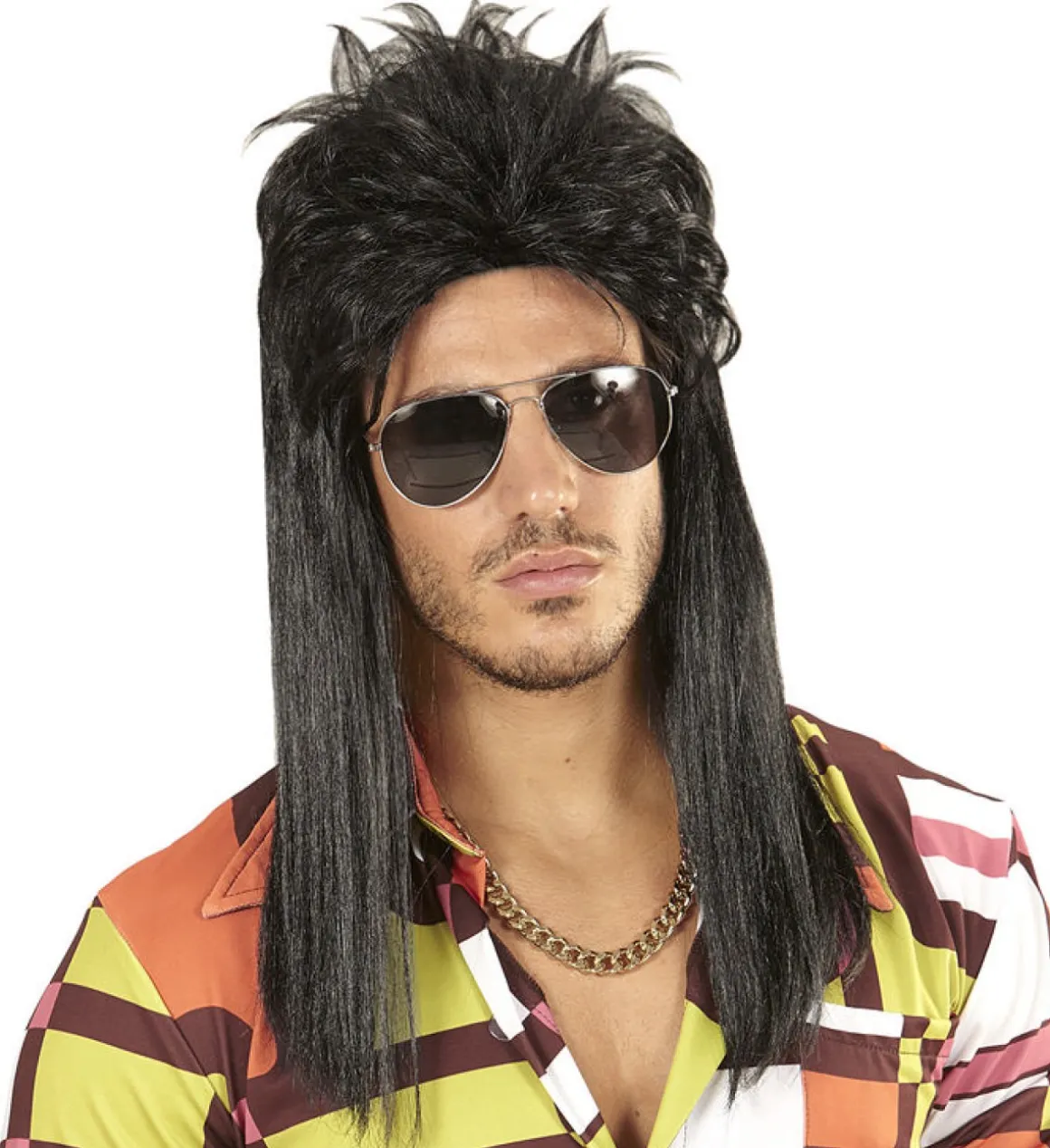 Sort 80er Mullet Paryk