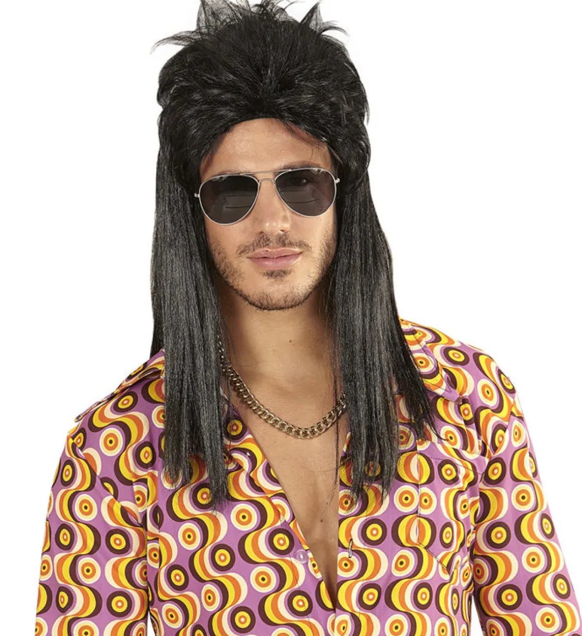 Sort 80er Mullet Paryk