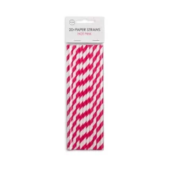 Stribede Papirsugerør Pink