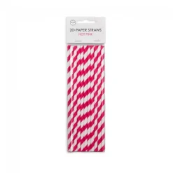 Stribede Papirsugerør Pink