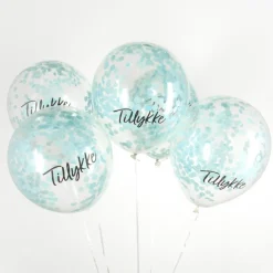 Tillykke Konfetti Balloner Lyseblå