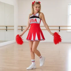 USA Cheerleader Kostume Rød/Hvid