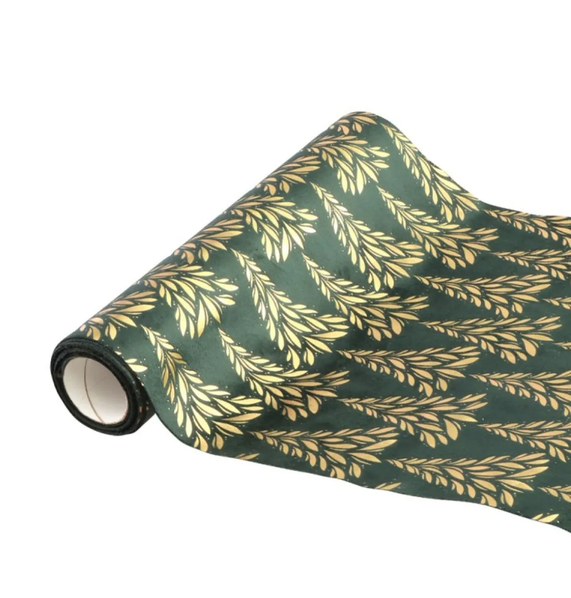 Velour Bladmotiv Bordløber Grøn/Guld