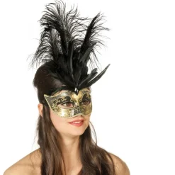 Venedig Maske Med Fjer Sort